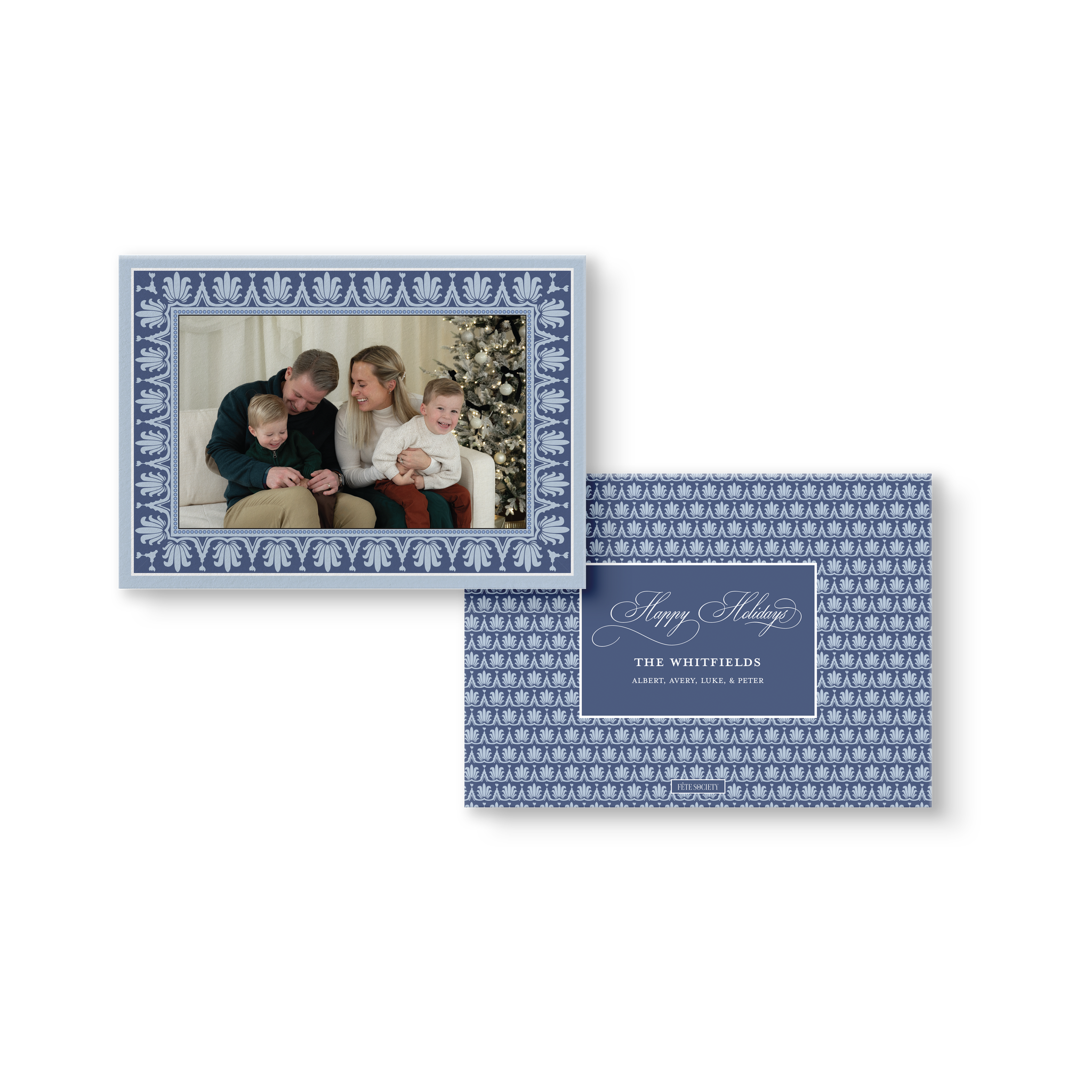 Blue Vintage Holiday Card front and back