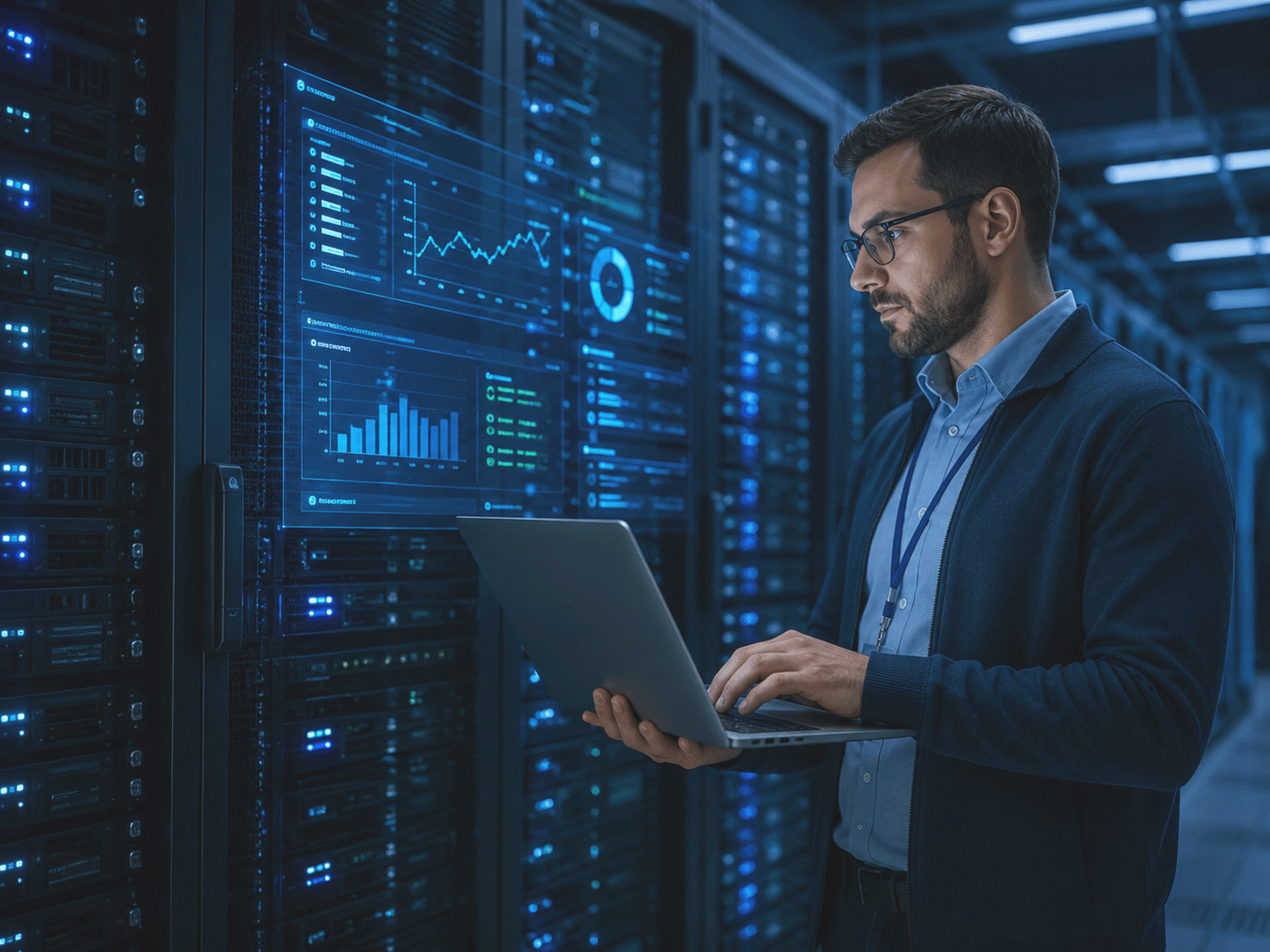 IT specialist monitoring server infrastructure