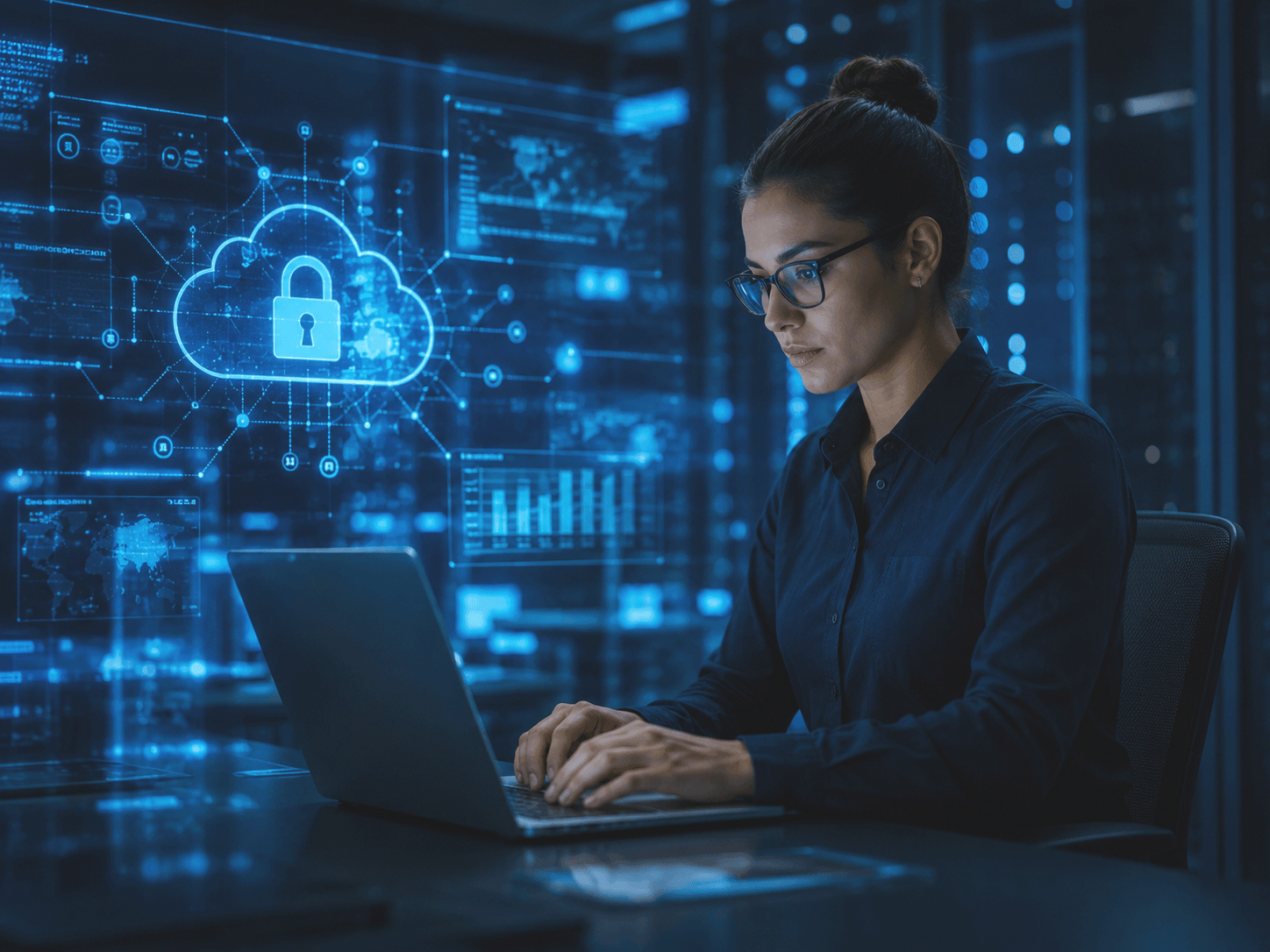 Cybersecurity specialist monitoring network security