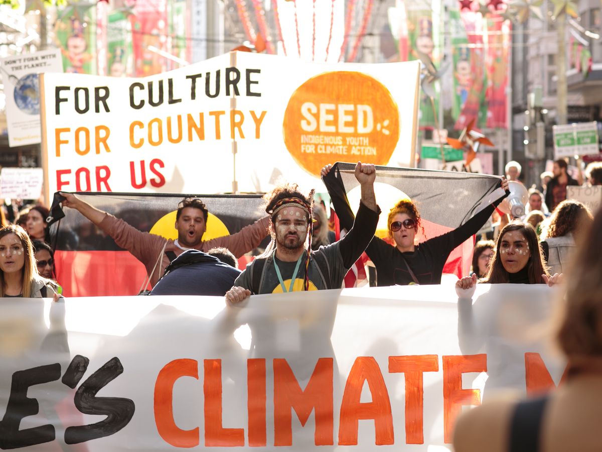 First Nations youth calling for stronger climate action at a Sydney rally