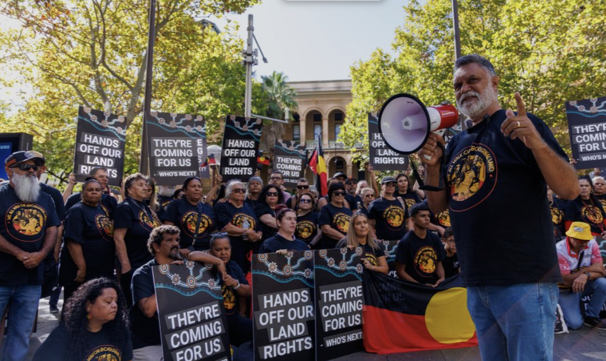 A protest in Sydney organised by the New South Wales Aboriginal Land Council (NSWALC) and the Aboriginal Land Rights Network opposing proposed changes to the Crown Land Management Amendment (Statutory Review) Bill 2026