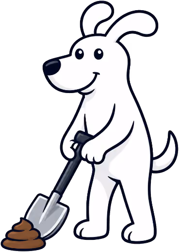 Cartoon Scoop Snoop dog scooping dog waste with a long-handled scoop