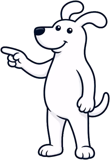 Cartoon dog pointing to the left