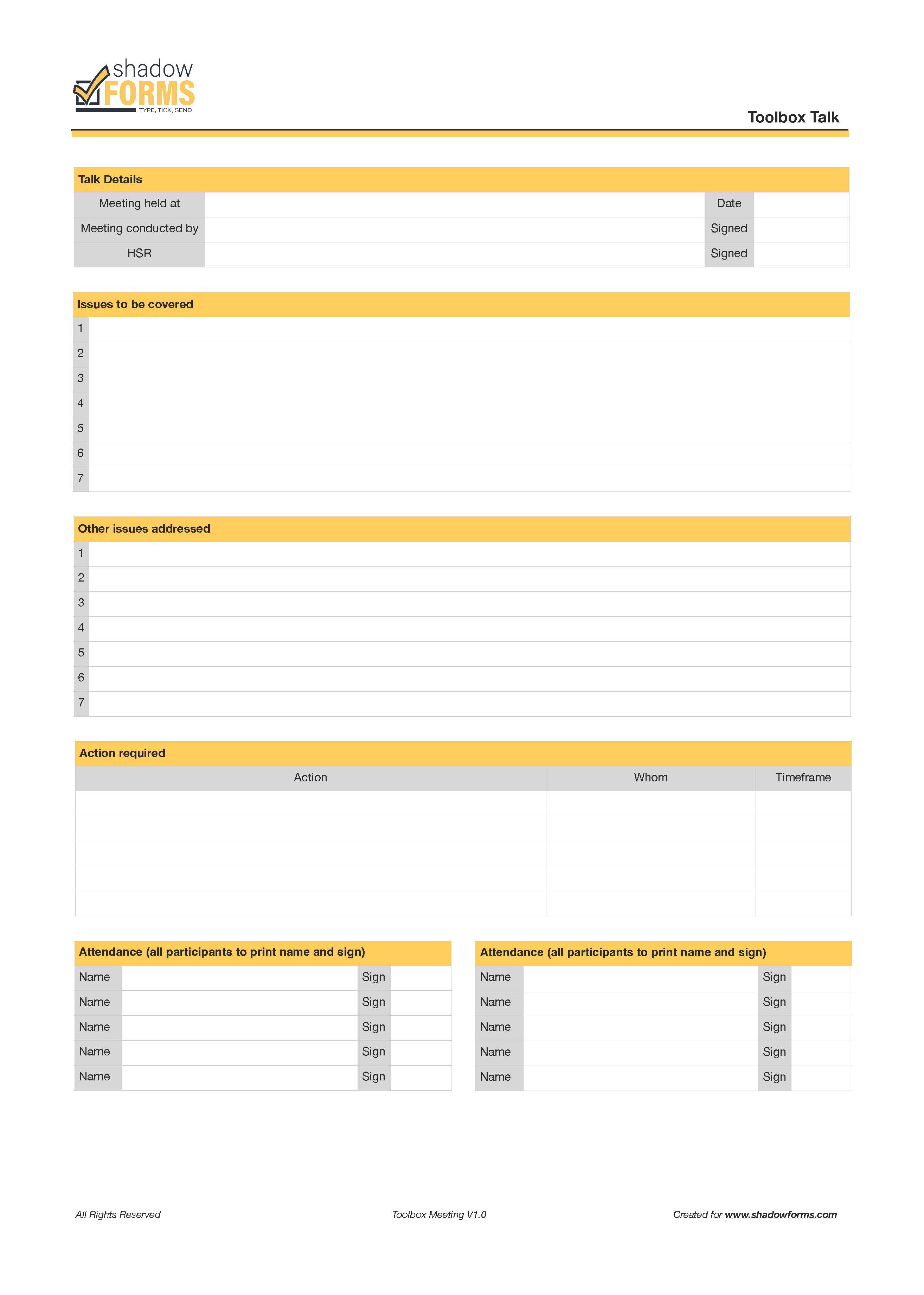 Toolbox Talk Template