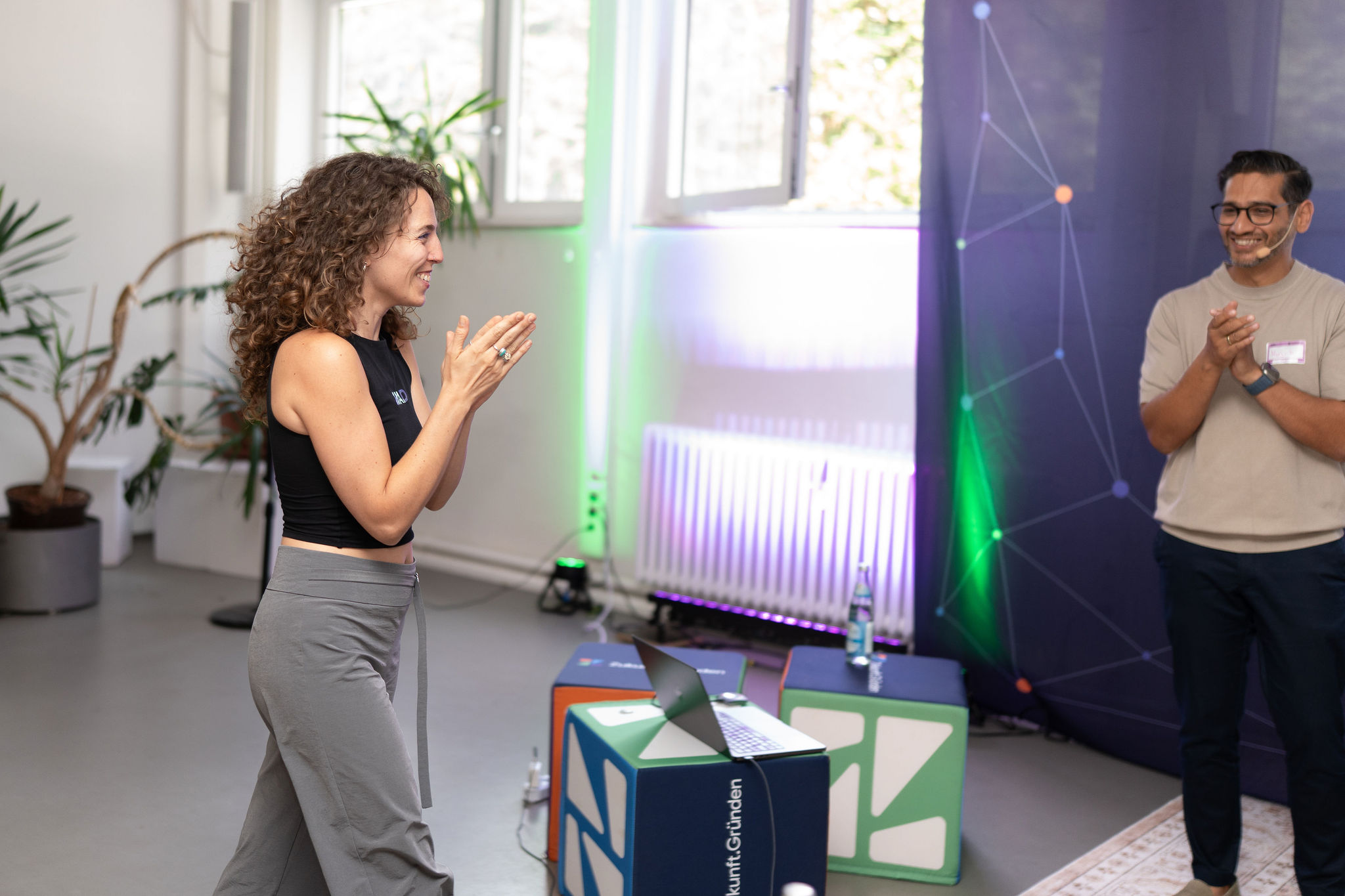 Portrait of founder pitching