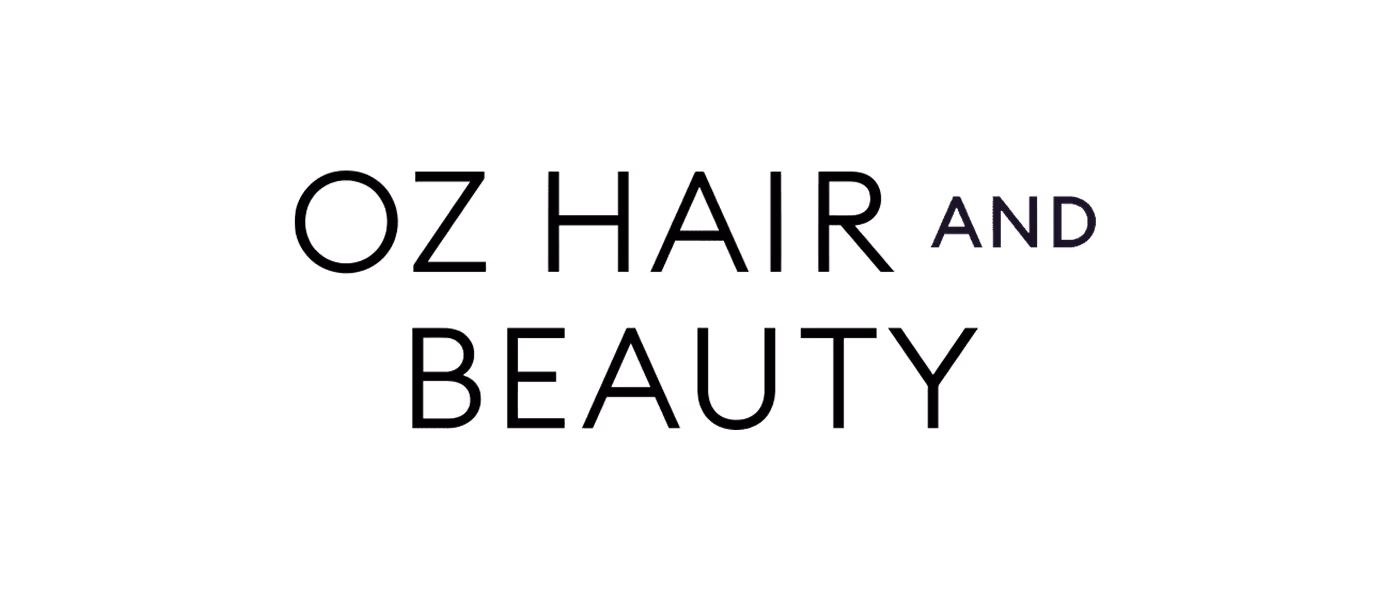 Oz Hair and Beauty logo with stylish text and a horizontal line underneath.