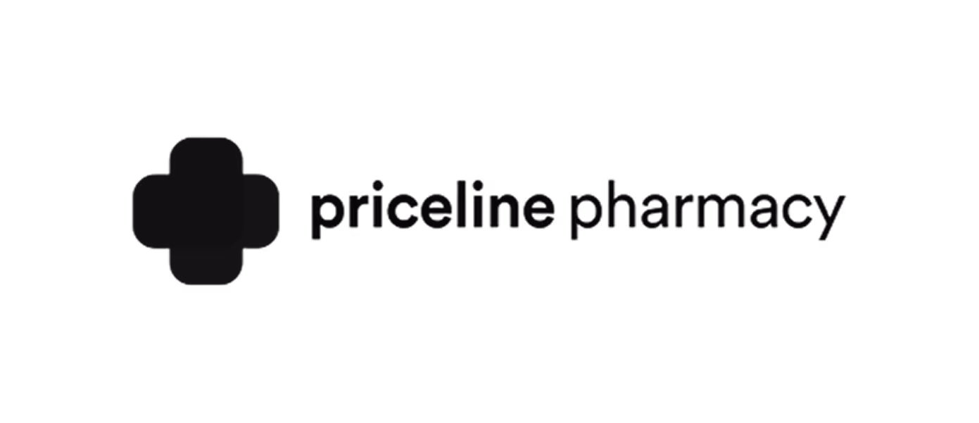 Priceline Pharmacy logo with a solid black cross symbol on the left and text on the right.