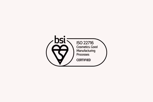 BSI certification mark for ISO 22716 Cosmetics Good Manufacturing Processes.