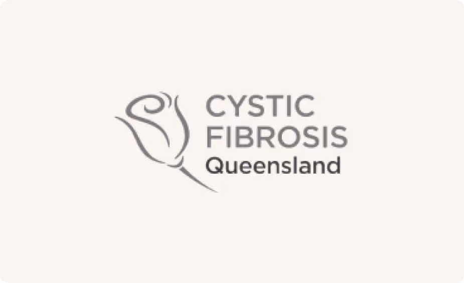 Cystic Fibrosis Queensland logo with stylized flower outline beside text.