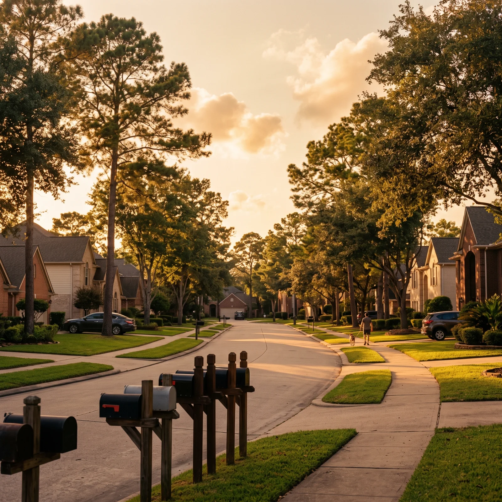 Quiet north Houston suburban street in the Scoop Snoop weekly dog waste removal service area