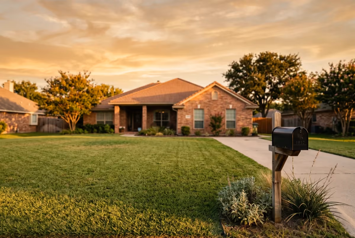 Tidy suburban front yard in Spring, TX illustrating pooper scooper service pricing