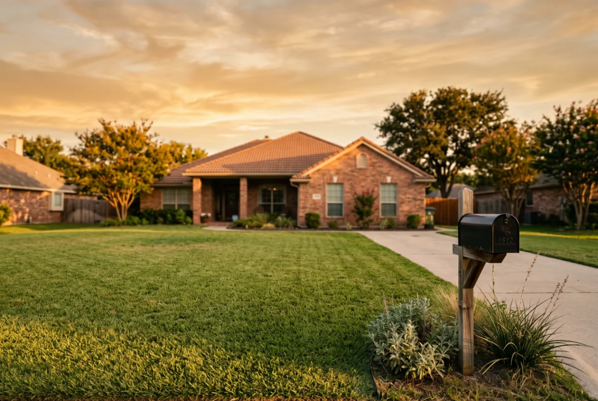 Tidy suburban front yard in Spring, TX illustrating pooper scooper service pricing