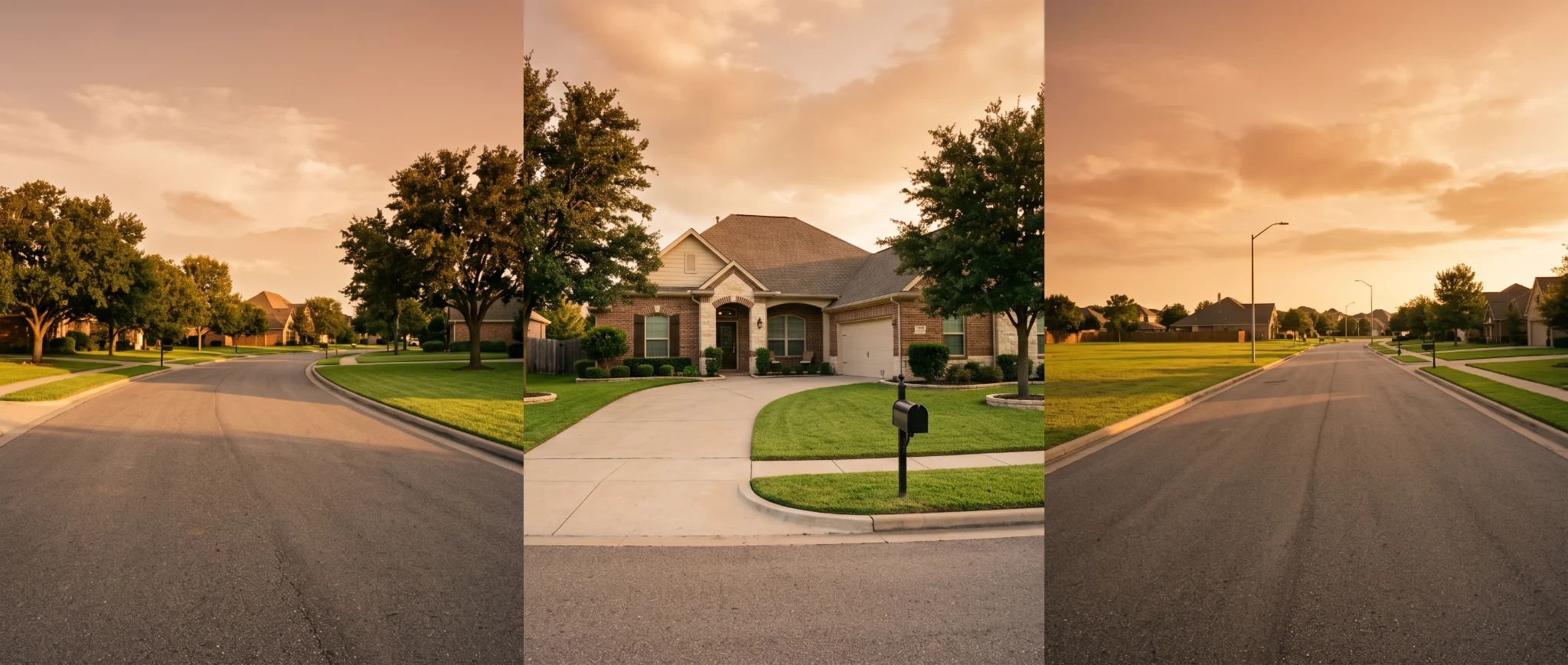 Wide view of a Spring, TX suburban street illustrating pooper scooper service costs