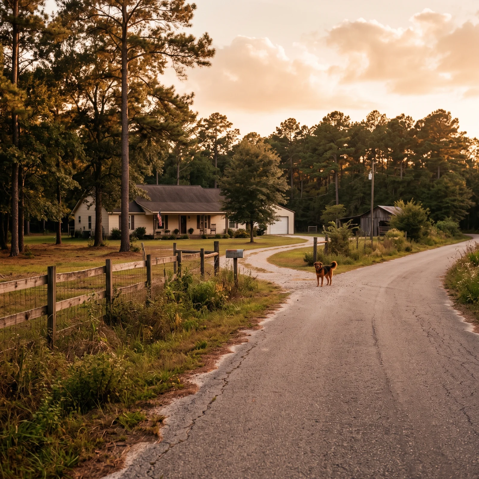 Wooded acreage road near Magnolia, TX served by Scoop Snoop pooper scooper service