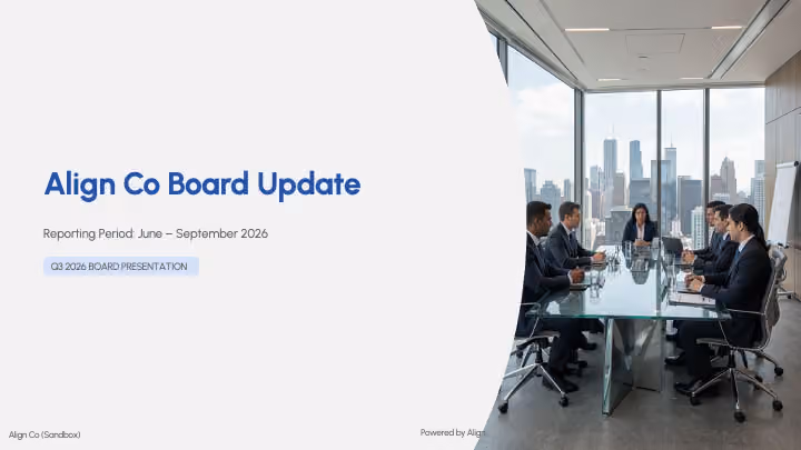The Smart Pulse Report's cover slide, branded for the client's board update