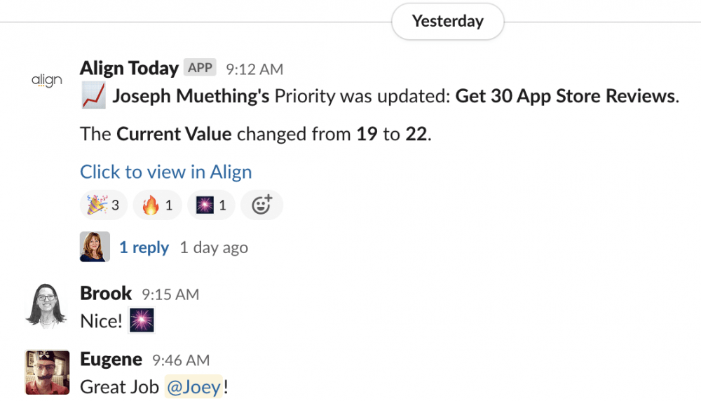 Slack integration with Scaling Up Scoreboard