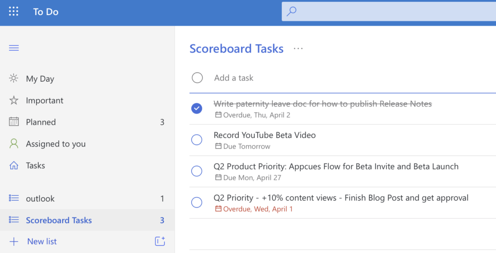 Top task notifications from Scoreboard in Microsoft To Do