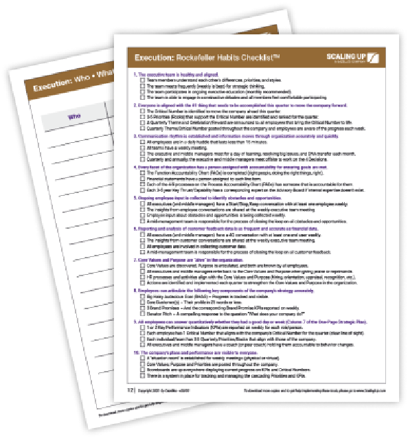 Execution growth tools: Who What When and Rockefeller Habits Checklist