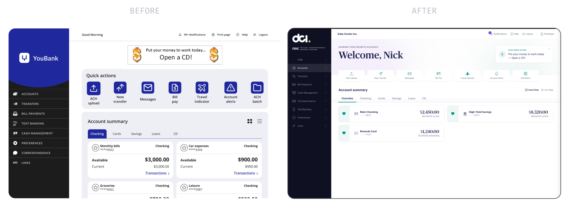 DCI GoBanking Account Summary screen