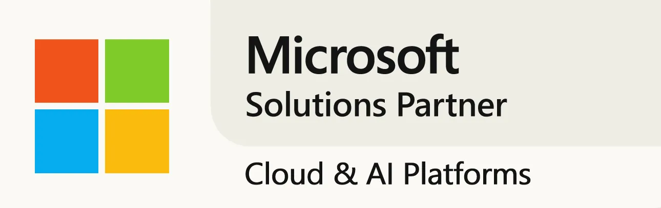 Microsoft Solutions Partner badge with colorful Microsoft logo squares and text Cloud & AI Platforms.