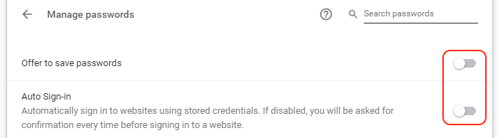 Google Chrome passwords off