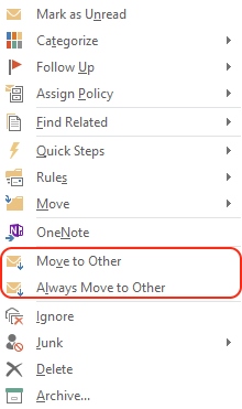 How to move email between Focused Inbox and the Other Inbox