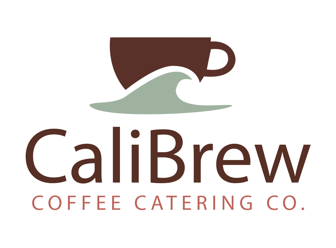 CaliBrew Coffee Catering Co. logo with stylized brown and green wave design.