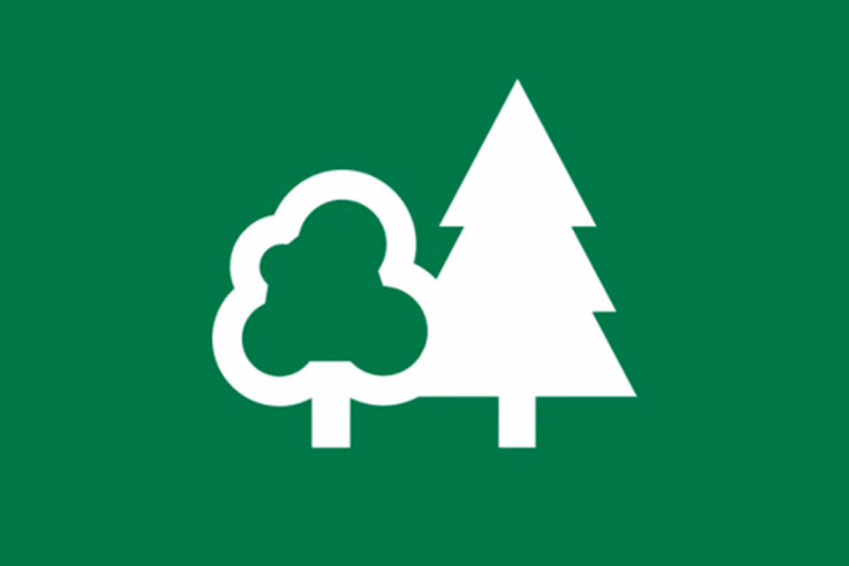 Forestry England logo showing two white tree icons on a green background.