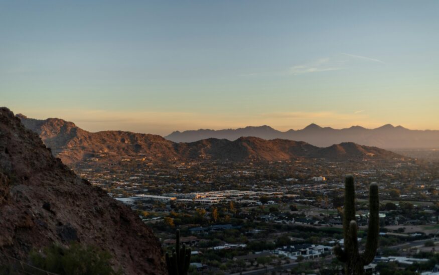 Phoenix-area valley and mountains at dusk