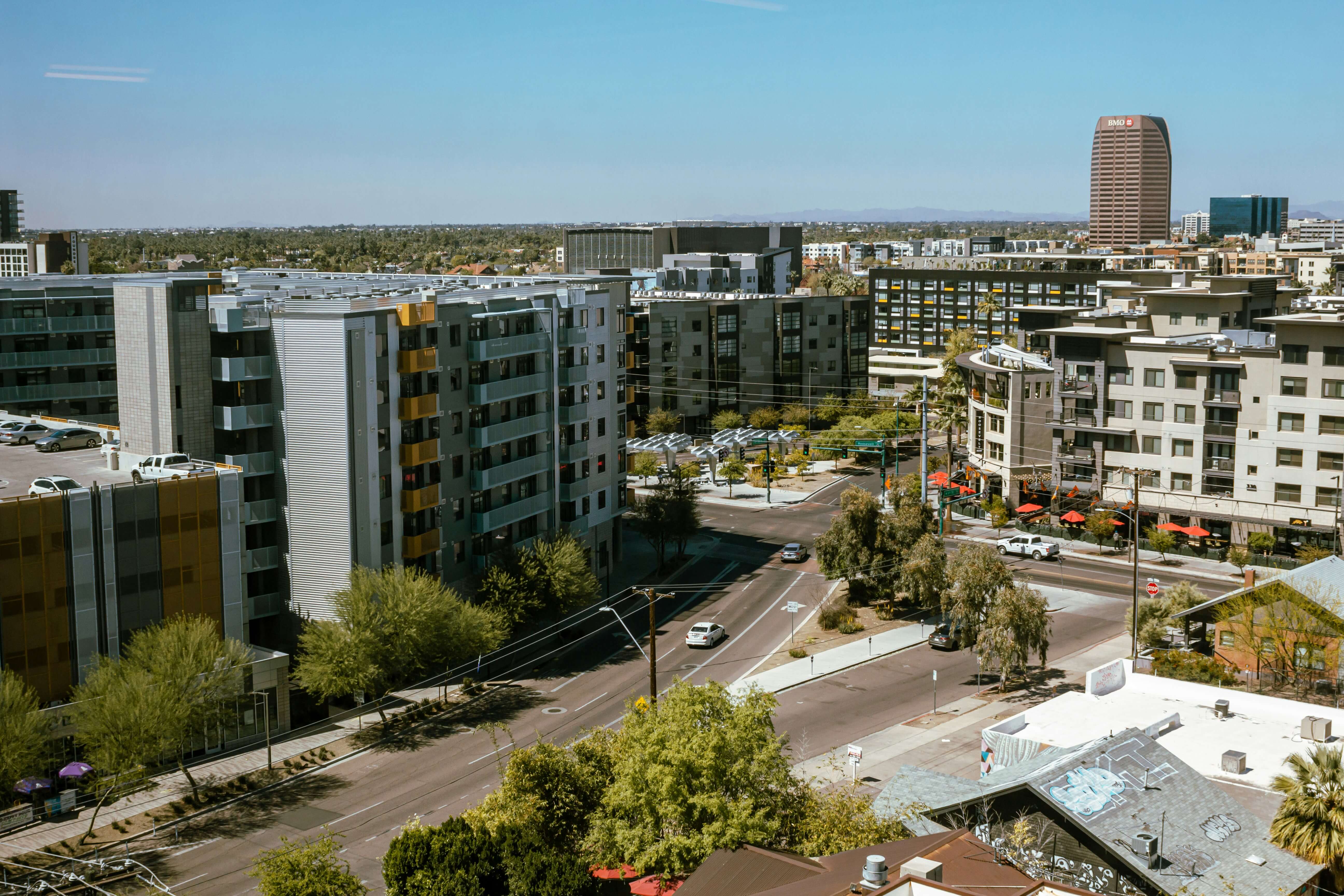 Mid-rise apartment buildings in central Phoenix