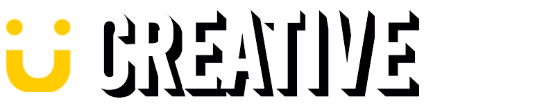 Logo with a stylized yellow smiley face to the left of the word CREATIVE in a bold, black, irregular font.