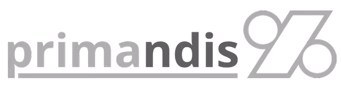primandis Logo mit stilisiertem Prozentsymbol rechts, grauer Farbverlauf, schlichtes und modernes Design.