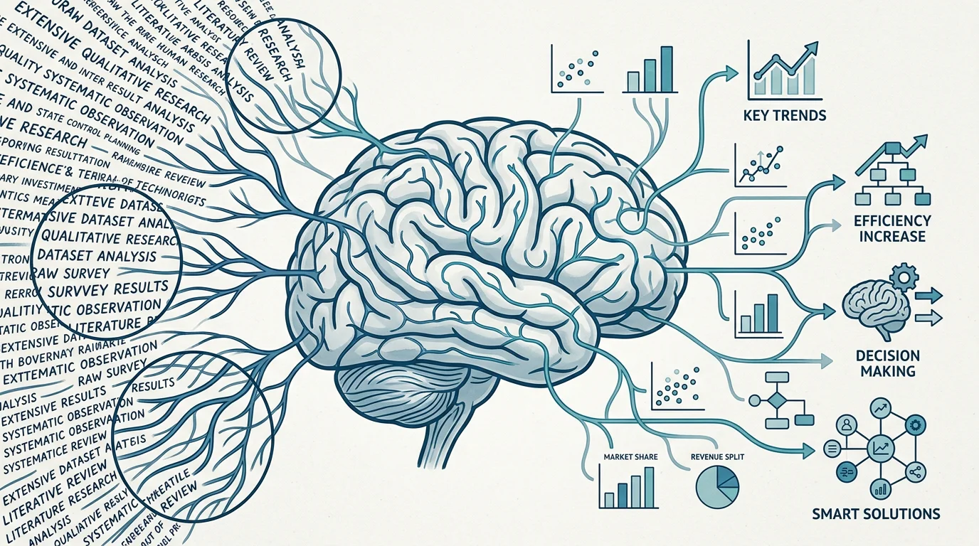 Illustration of the brain converting text into visual elements