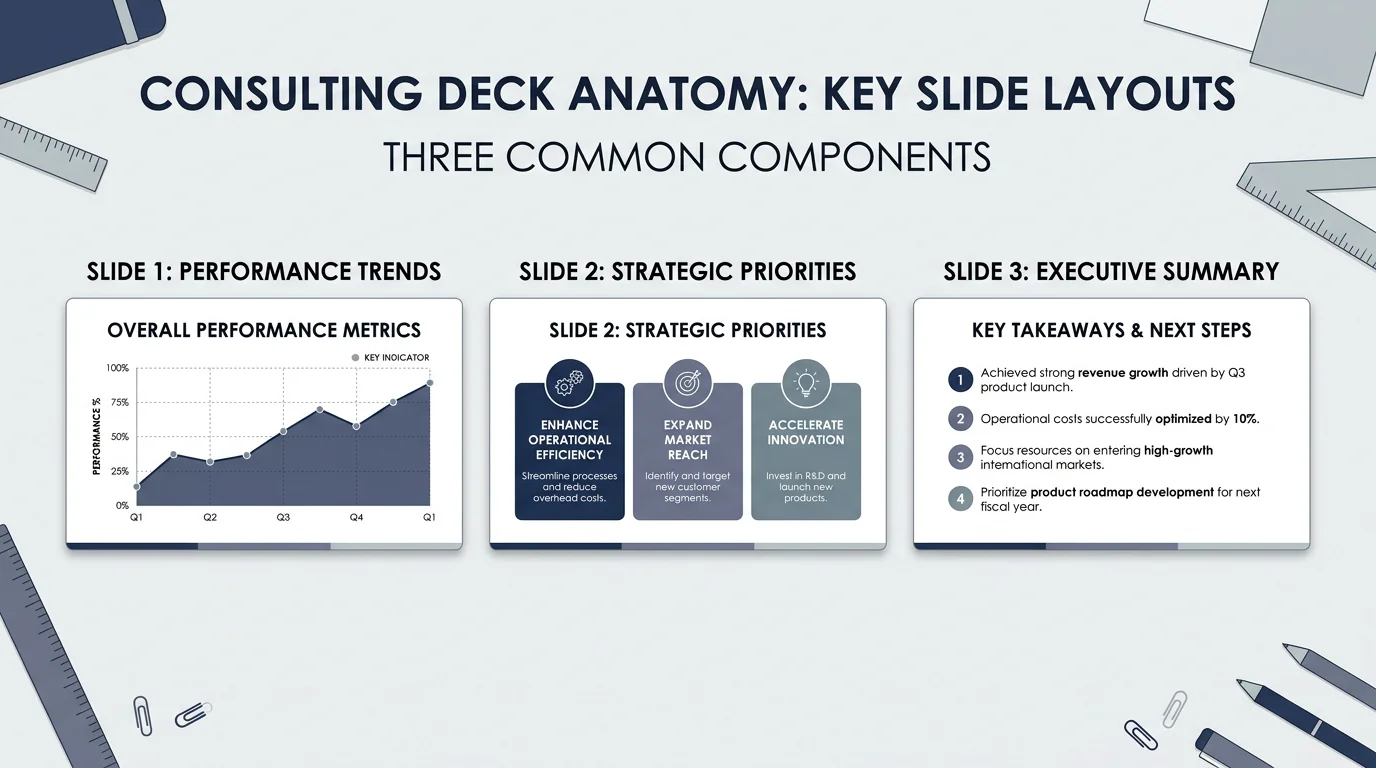 Diagram showing three common McKinsey slide layouts