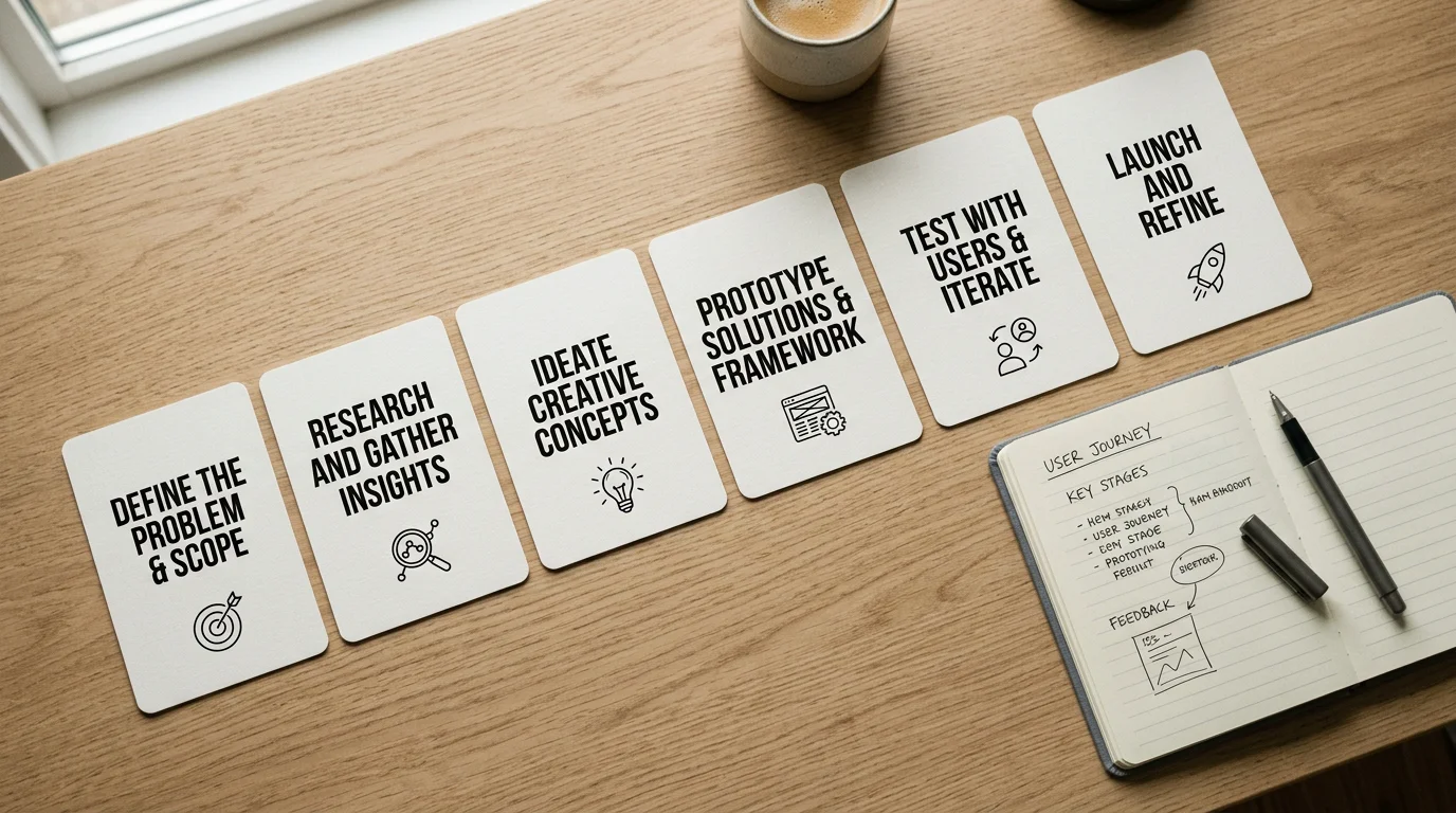Storyboard of slide cards each carrying a single headline in sequence
