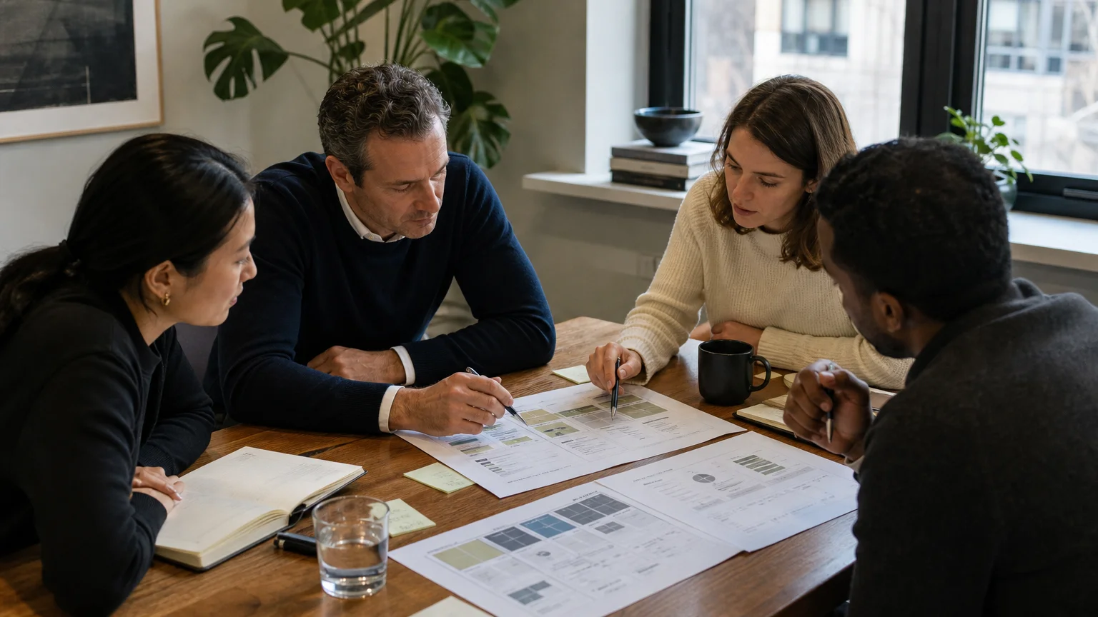 Strategy team reviewing customer segments and market sizing assumptions