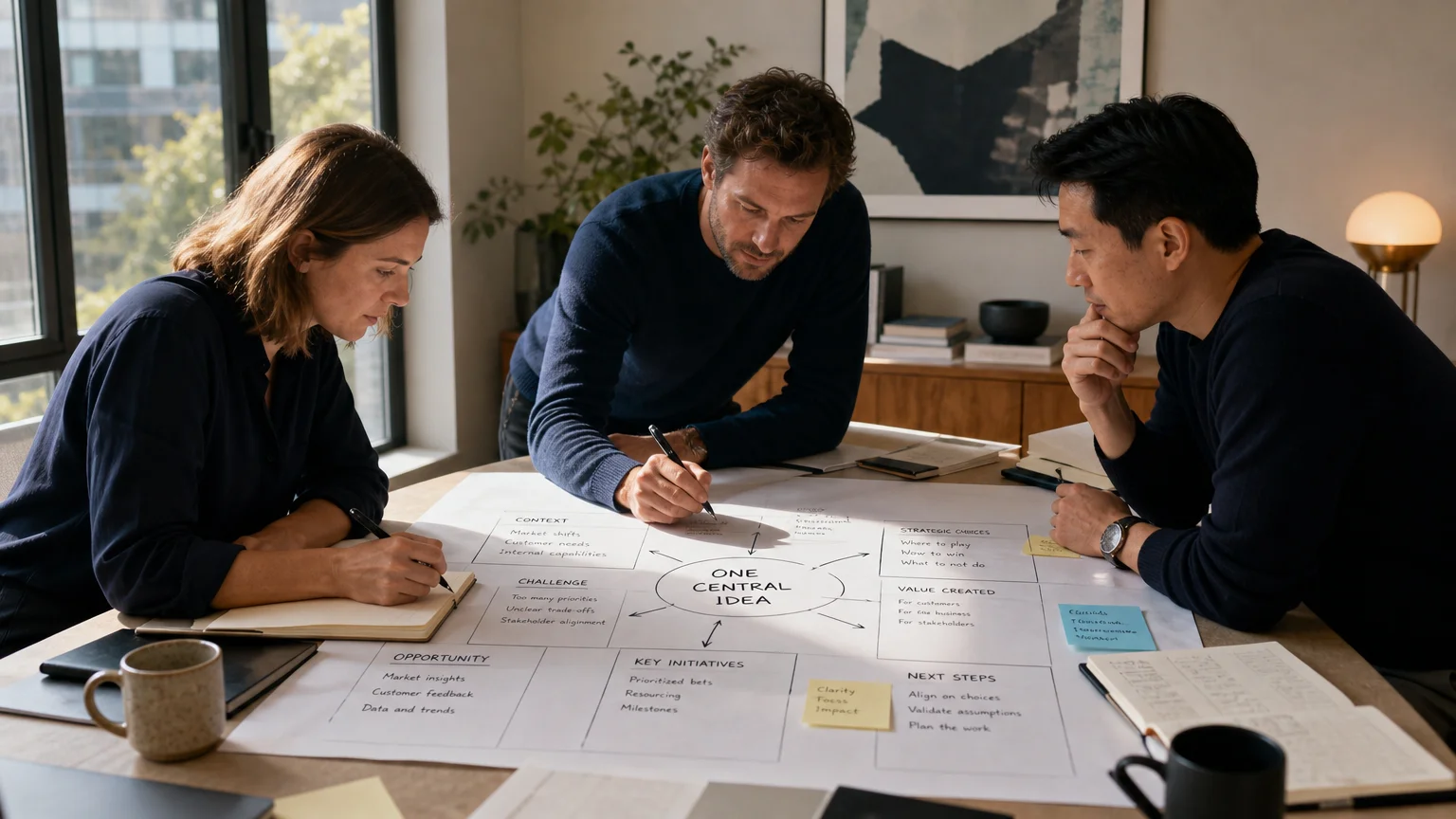 Team testing assumptions on a blank business model canvas