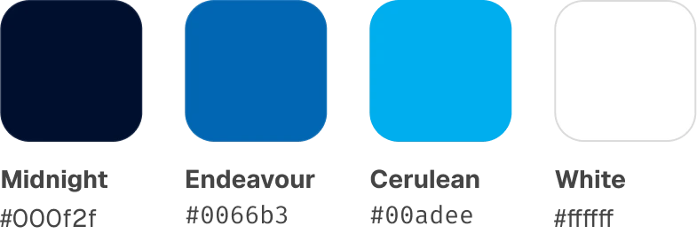 Palette with four rounded squares in dark navy, medium blue, bright cyan, and white colors.
