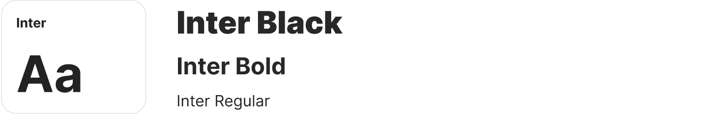 Font sample card for Inter showing uppercase Aa in bold black text on white background.