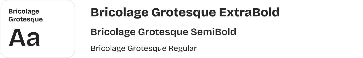 Font sample showing Bricolage Grotesque typeface with uppercase and lowercase letters Aa.