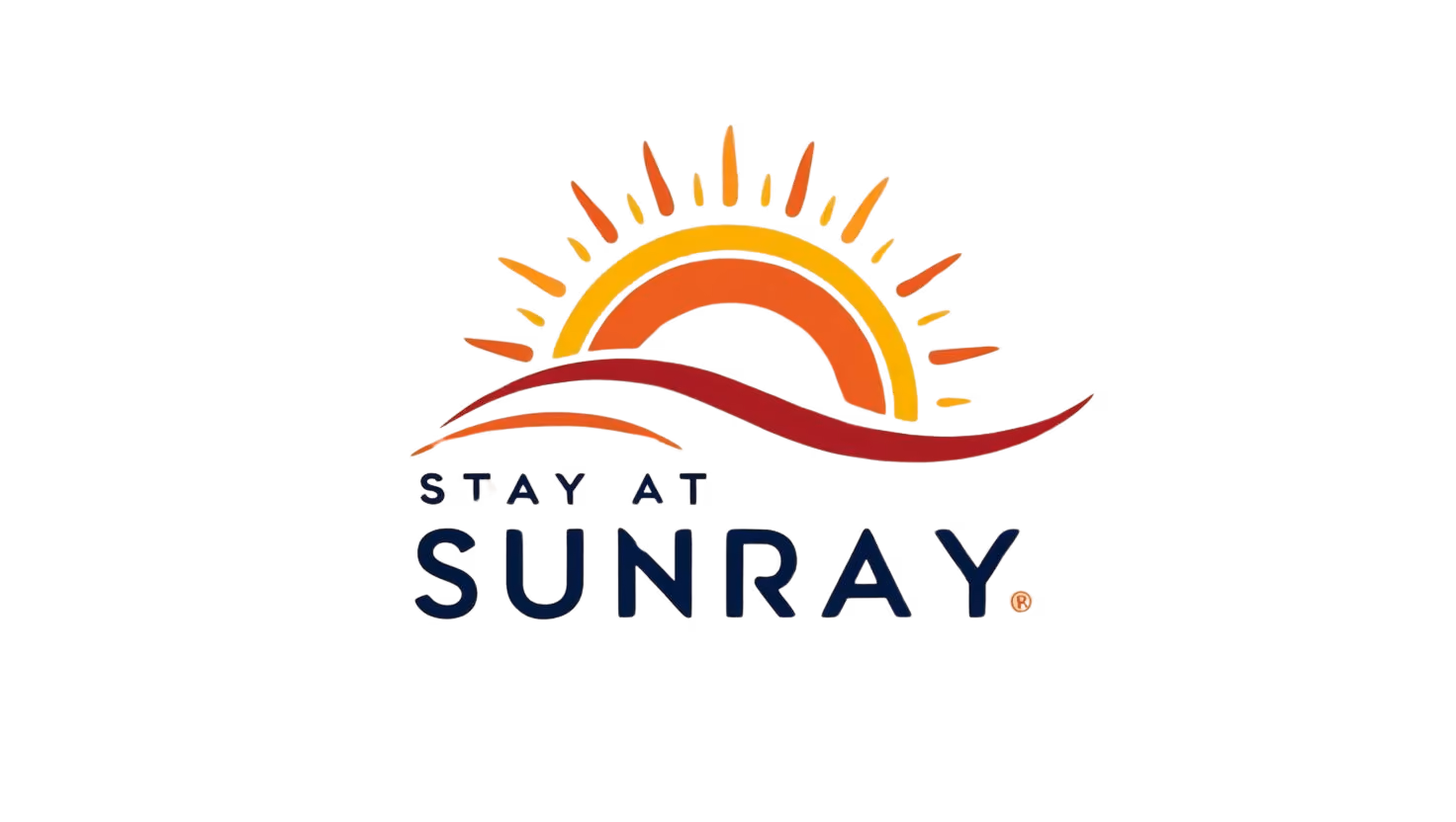 Logo with stylized sun, rays, and waves above the text Stay at Sunray.