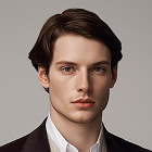 Formal portrait of a young man with light skin, brown hair, wearing a dark suit jacket and white shirt, against a neutral background.