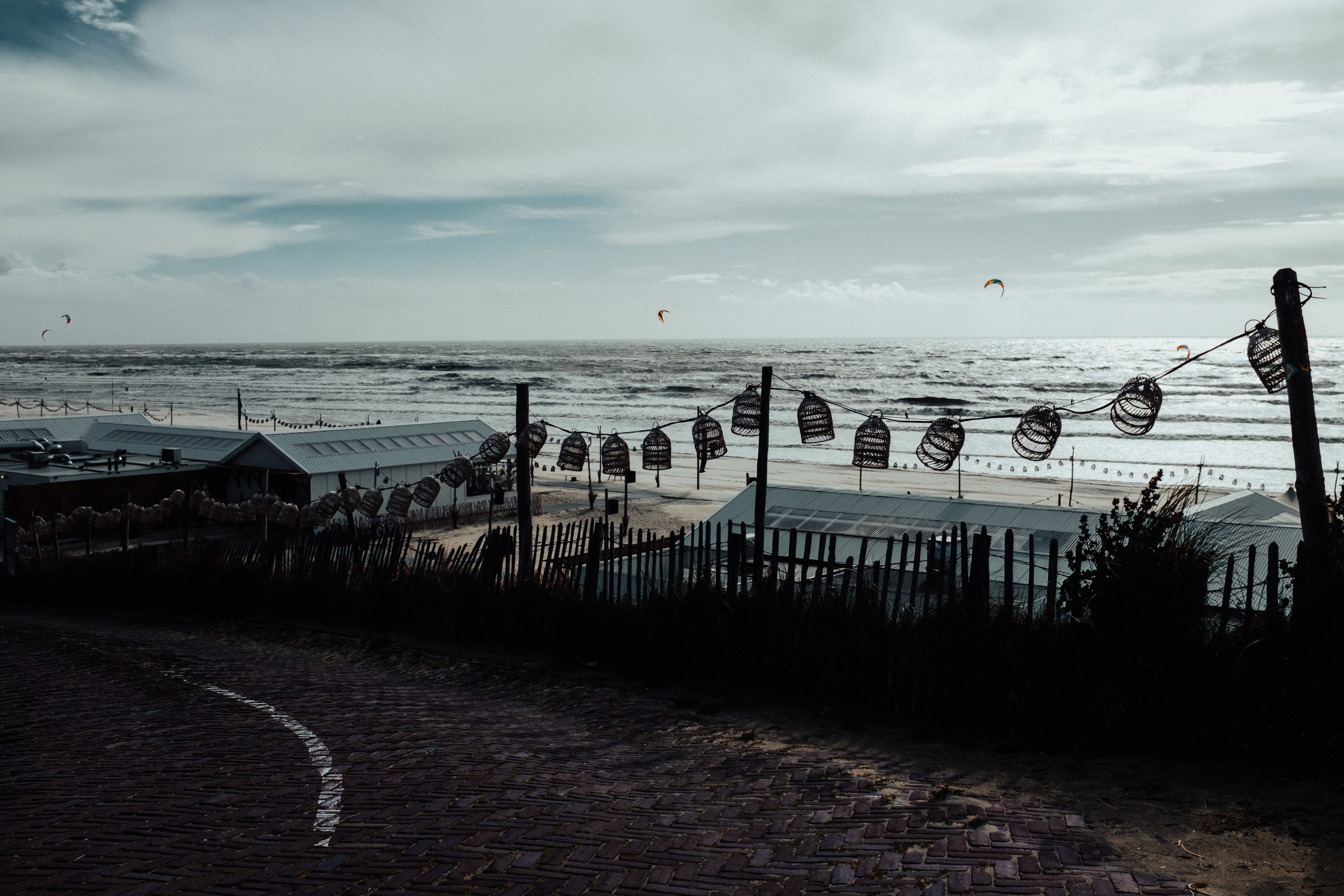 Kitesurfers at Zandvoort Beach, Netherlands — popular North Sea kitesurfing spot with sandy shore and steady wind