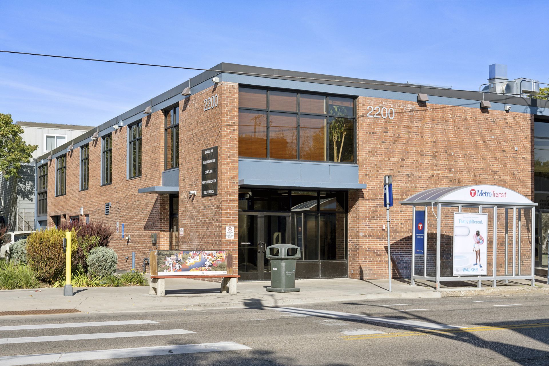 Main entrance and street corner at 2200 East Franklin Avenue