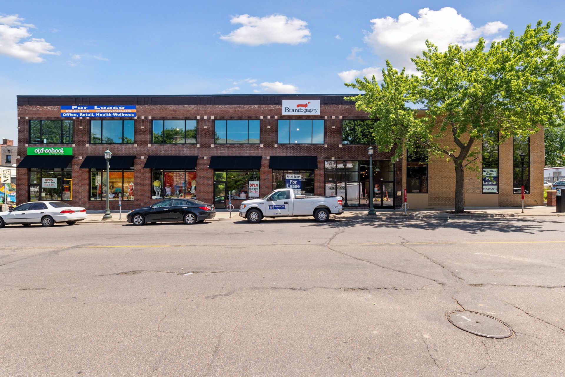 19 Nic, a two-storey brick commercial building at the corner of Nicollet Avenue and East 19th Street in Minneapolis
