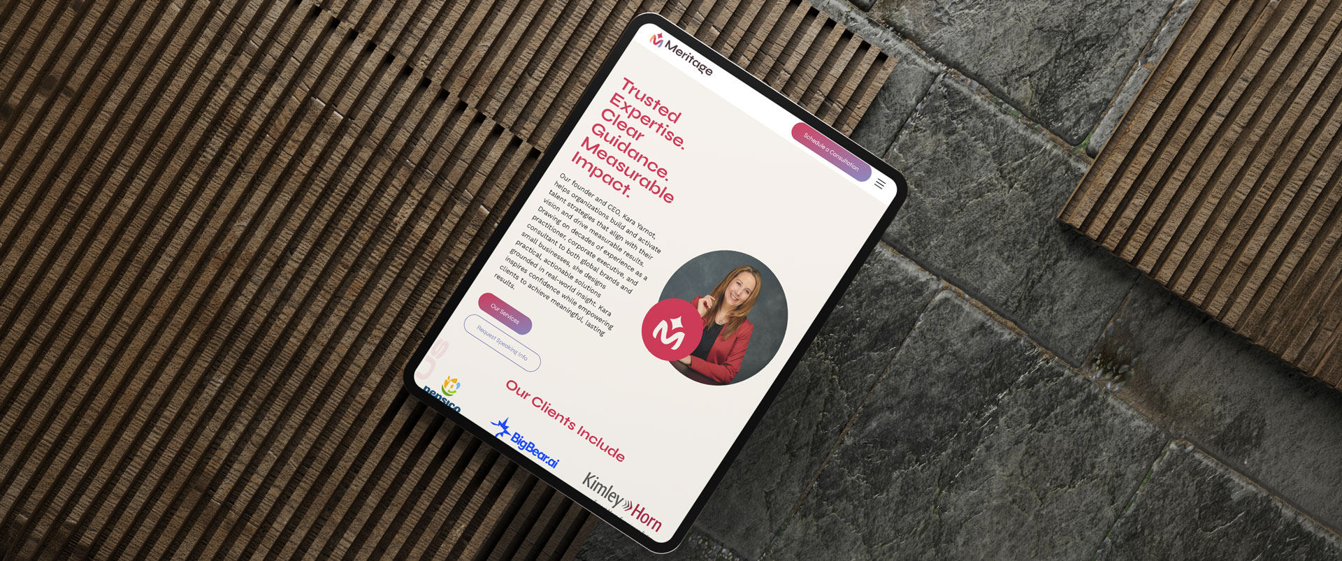 Meritage Talent Solutions website shown on a tablet