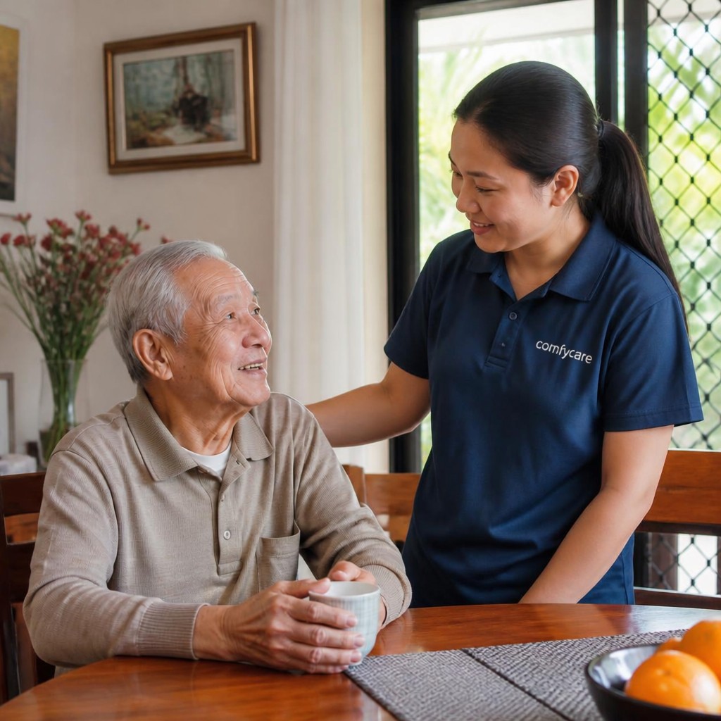 Support at Home carer with elderly client in Eastwood