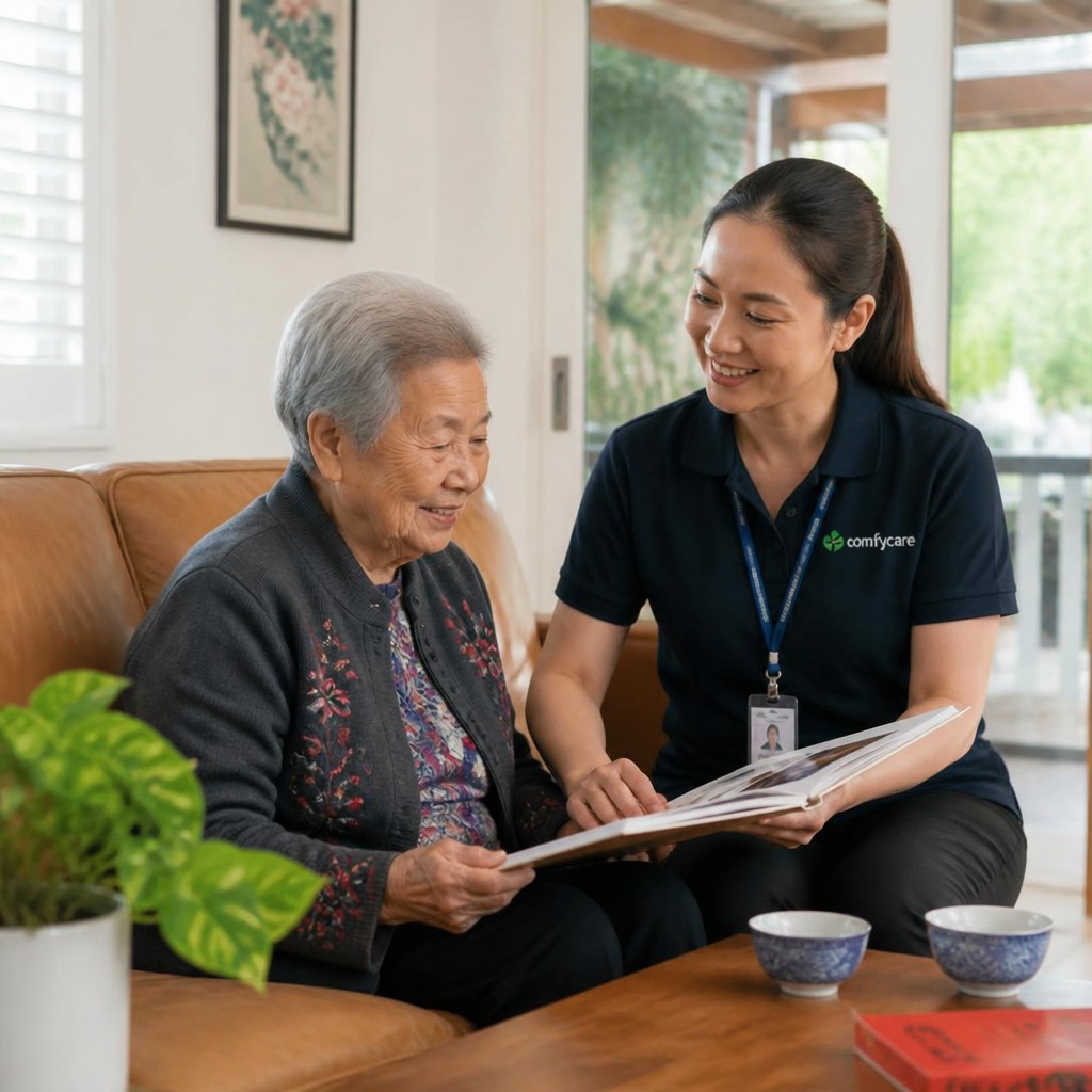 Support at Home carer with elderly client in Campsie