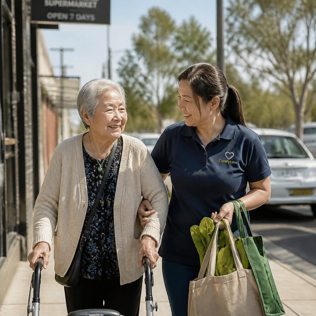 Support at Home carer with elderly client in Cabramatta