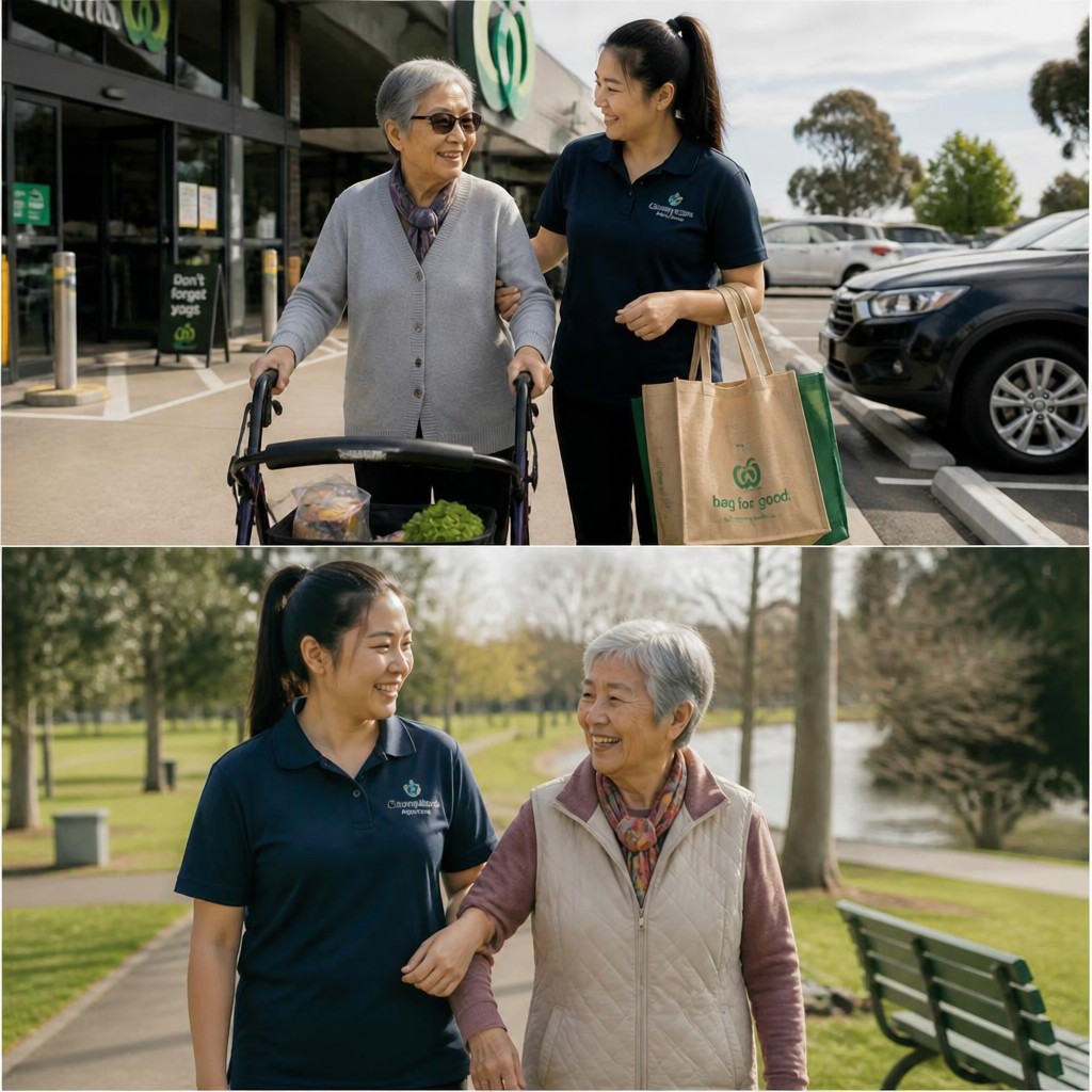 Support worker helping an older man into the car for a medical appointment